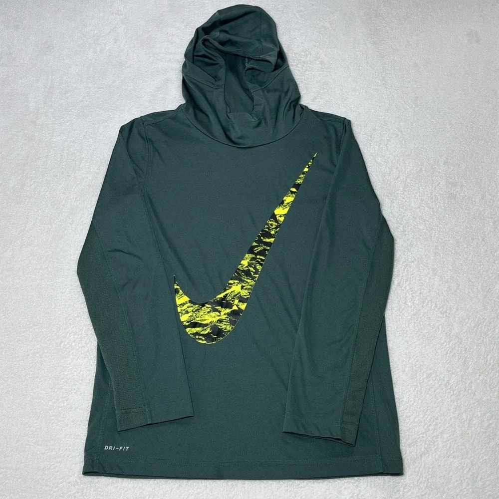 Nike Dri-Fit Womens Big Swoosh Pullover Hoodie Size‎ Large Green Lightweight Run
